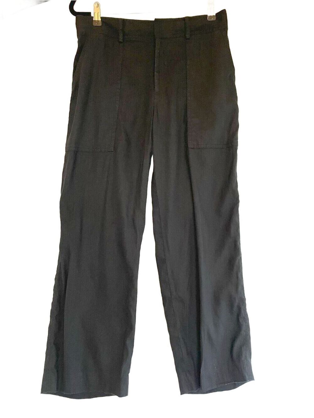 Club Monaco Black Linen Wide Leg Ankle Pants 6 Minimalist Quiet Luxury Classic